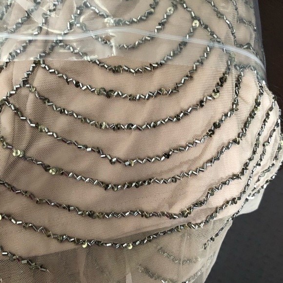 NWT-Adrianna Papell blouson beaded gown taupe/pink - Picture 6 of 6